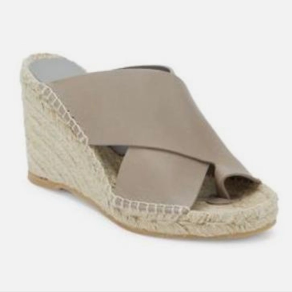 Vince Suraya Taupe Leather Crisscross Wedge Espadrille Jute Sandals 40